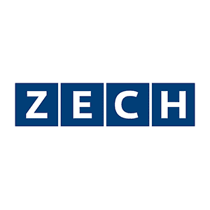 Zech Logo mit blauem Hintergrund und Buchstaben ZECH