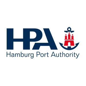 Hamburg Port Authority AöR Blau-rotes abstraktes Design auf weißem Hintergrund