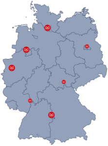 Map of Germany with marked regions and ESSMANN locations
