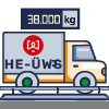 Truck with HE-ÜWS inscription and weight indication