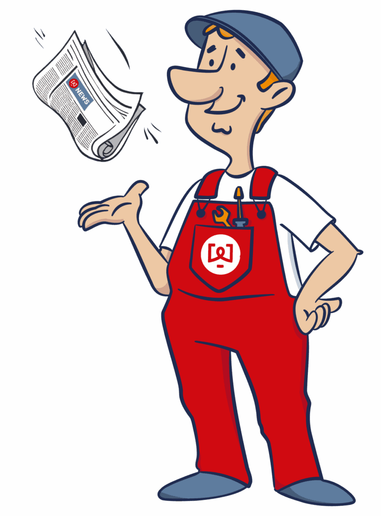 Albert Waagenbauer in rode tuinbroek werpt krant