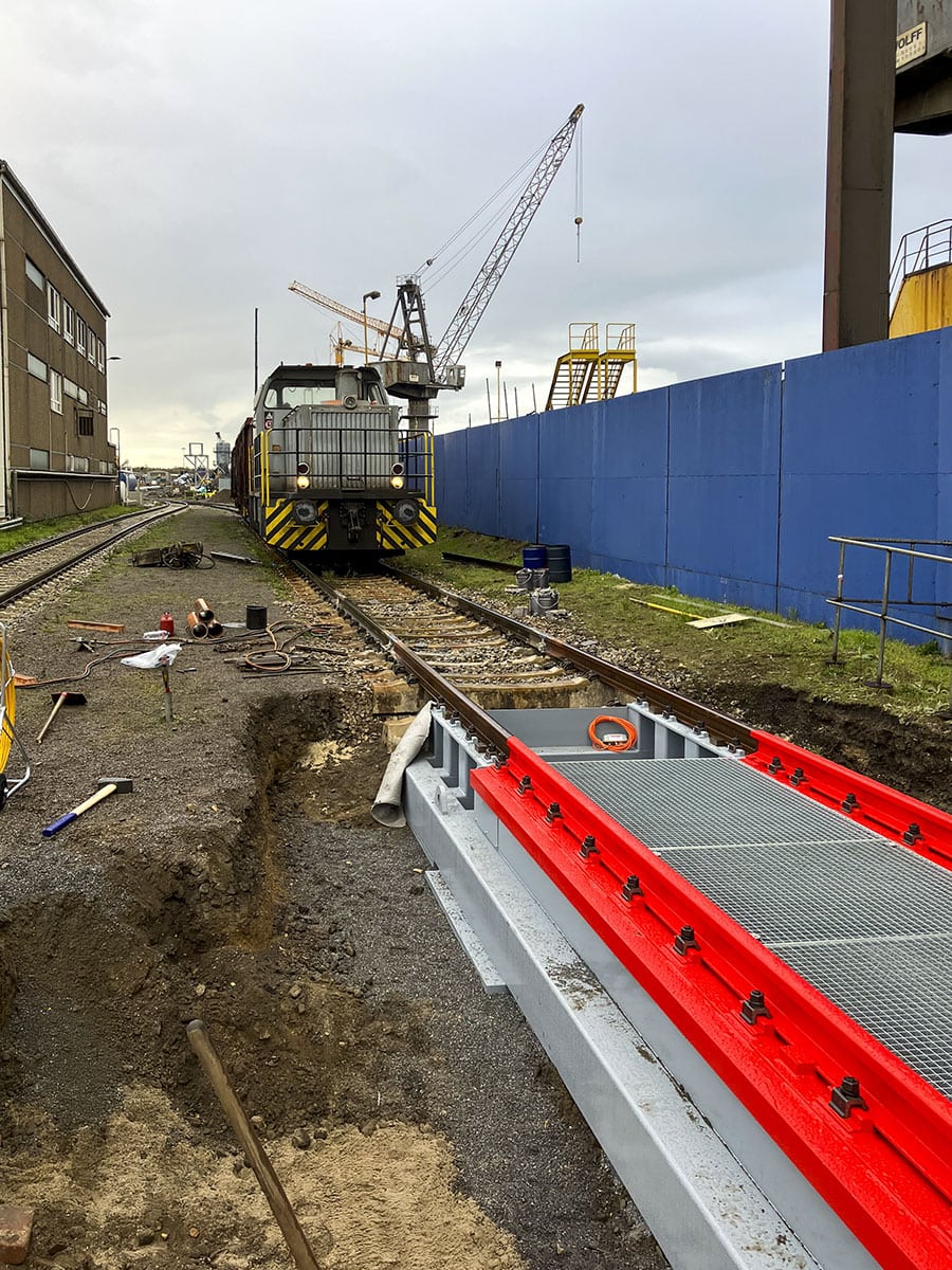 Railroad with crane on construction site