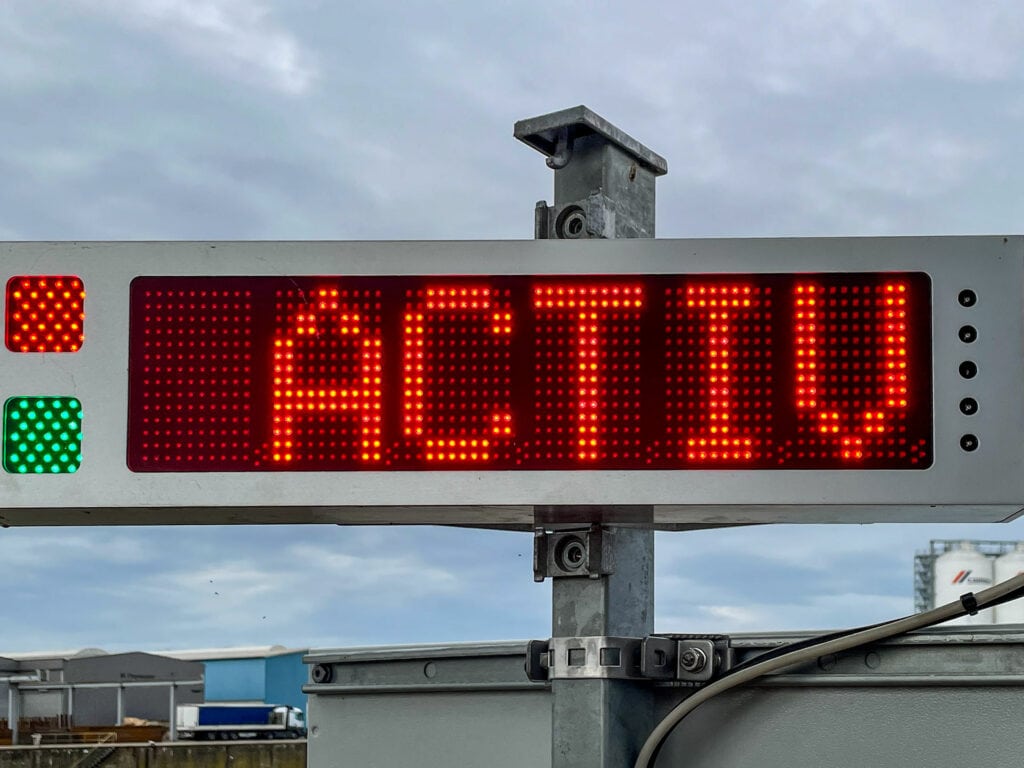 Illuminated sign indicates STOP