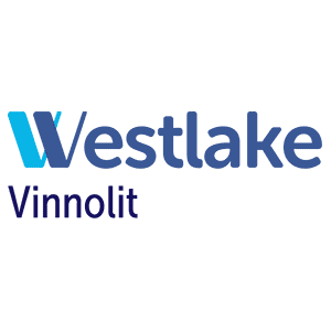 Westlake Vinnolit GmbH & Co. KG Auf hellblauem Hintergrund steht der Text "Westlake Vinnolit" in blauer Schrift. Der Anfangsbuchstabe "W" im Wort "Westlake" hat einen stilisierten dreidimensionalen Effekt.