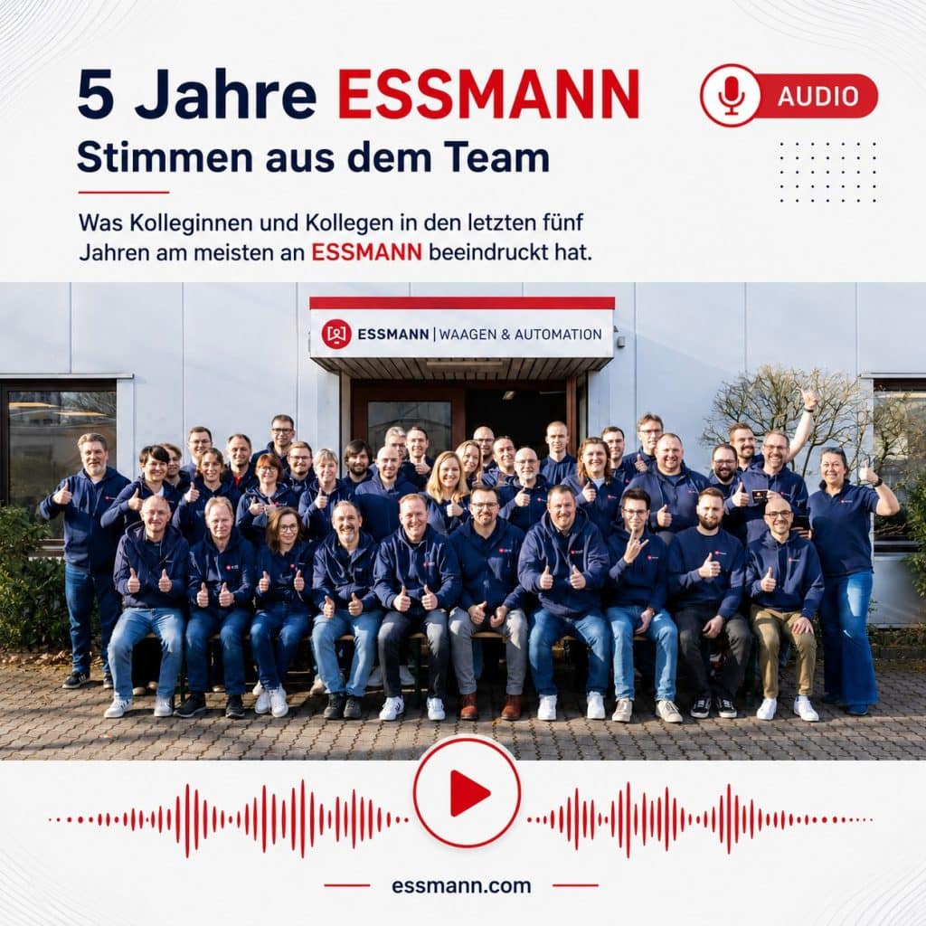 ESSMANN Teamfoto zum fünfjährigen Jubiläum vor Firmengebäude