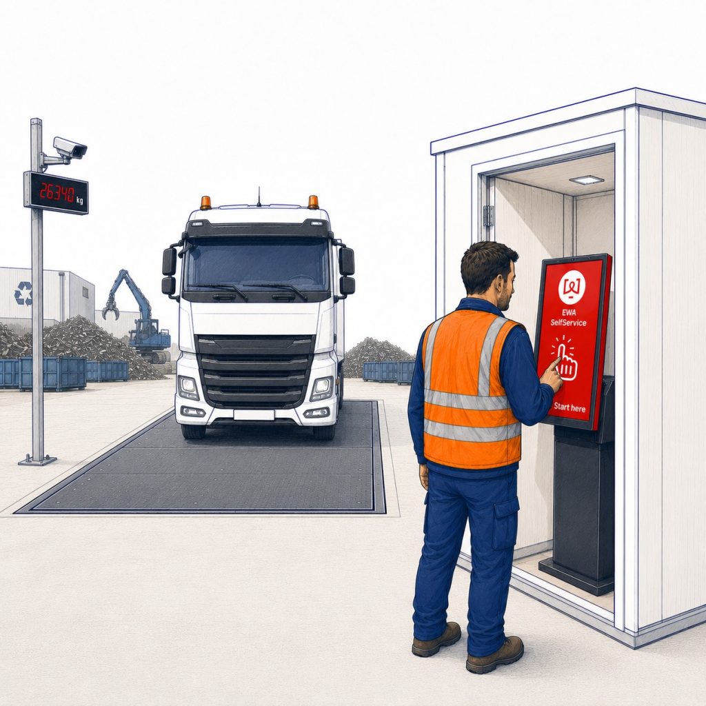 Driver uses the EWA SelfService terminal at the truck scale