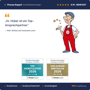 ProvenExpert Rating: 4.74, "Very Good," with a customer quote