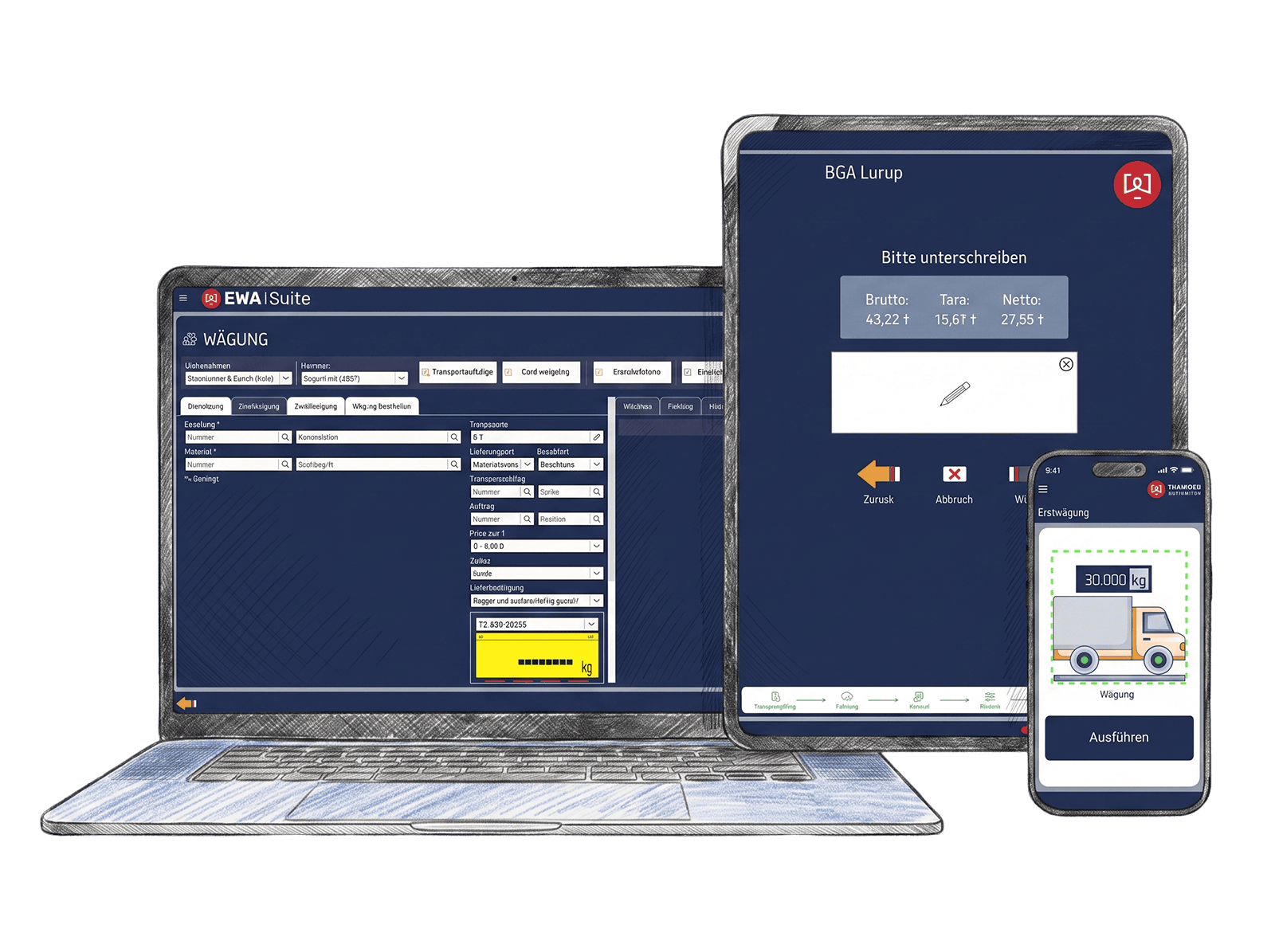 EWA Suite Wägungssoftware auf Laptop, Tablet und Smartphone
