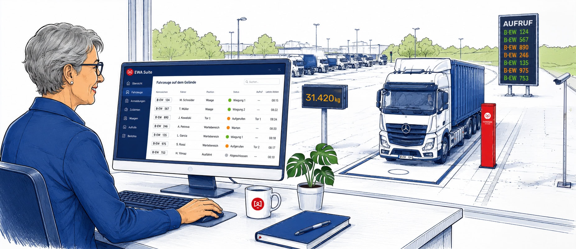 Disponentin verwaltet LKW-Einfahrten mit EWA Suite Software