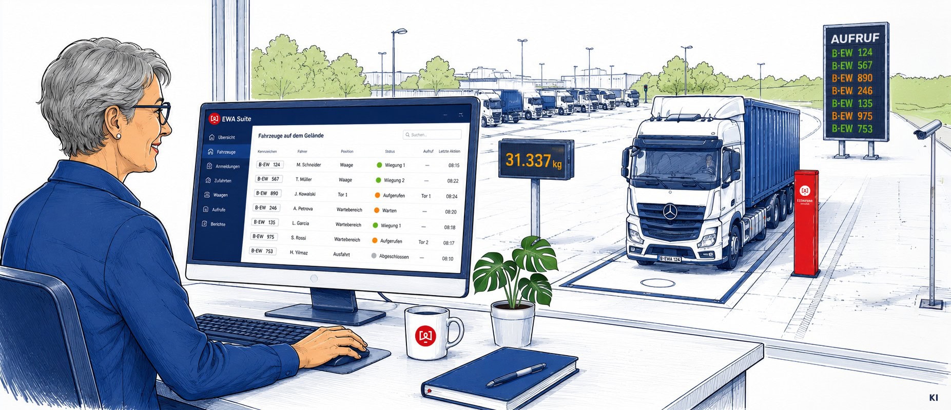 Mitarbeiterin verwaltet LKW-Einfahrten mit EWA Suite Software